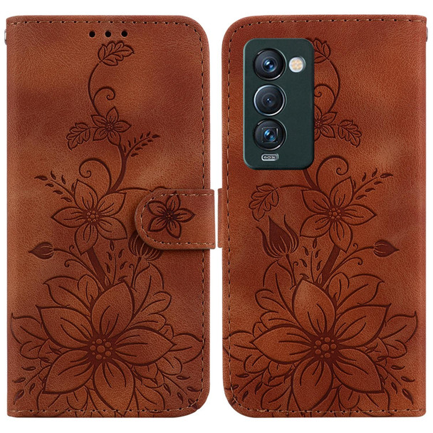 For Tecno Camon 18 Premier Lily Embossed Leatherette Phone Case(Brown)