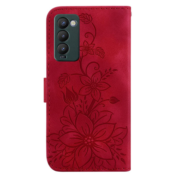 For Tecno Camon 18 / 18 P Lily Embossed Leatherette Phone Case(Red)