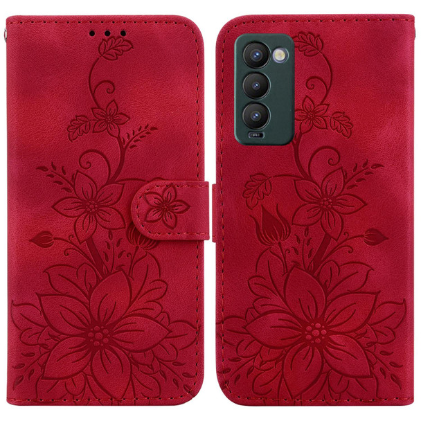 For Tecno Camon 18 / 18 P Lily Embossed Leatherette Phone Case(Red)