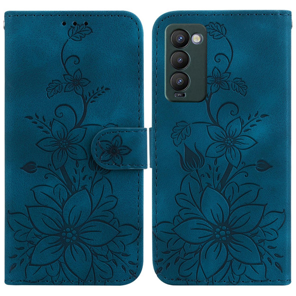 For Tecno Camon 18 / 18 P Lily Embossed Leatherette Phone Case(Dark Blue)