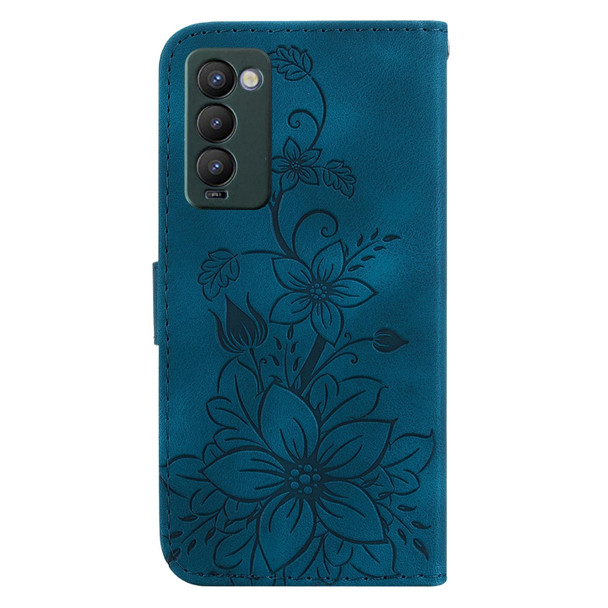 For Tecno Camon 18 / 18 P Lily Embossed Leatherette Phone Case(Dark Blue)
