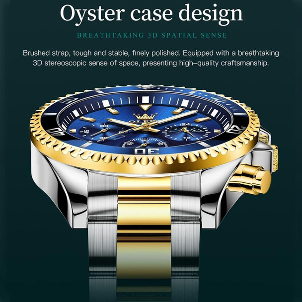 OLEVS 2870 Men Multifunctional Chronograph Three Eyes Waterproof Quartz Watch(Blue + Gold)