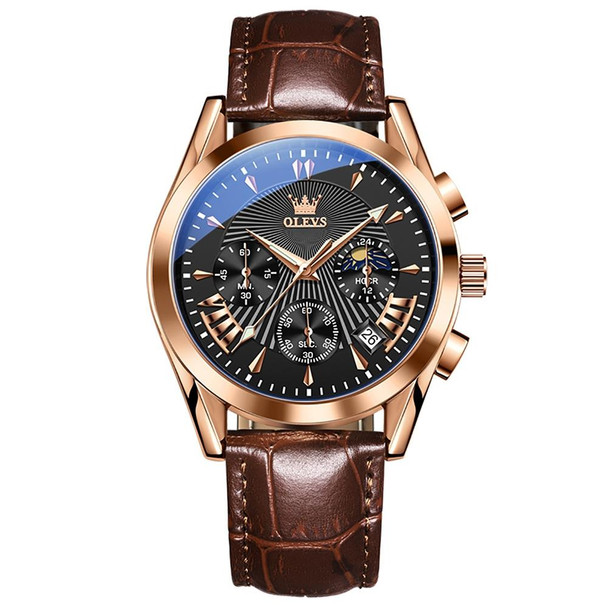 OLEVS 2876 Men Multifunctional Sports Chronograph Quartz Watch(Black + Rose Gold)