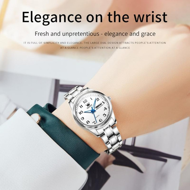 OLEVS 5567 Women Steel Strap Waterproof Quartz Watch(White + Silver)