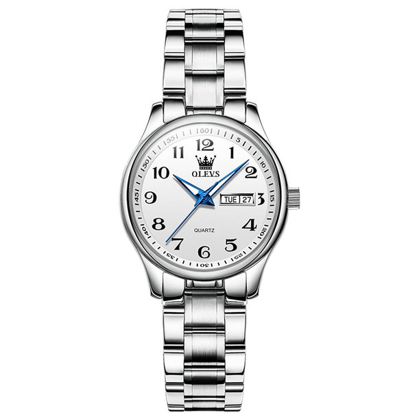 OLEVS 5567 Women Steel Strap Waterproof Quartz Watch(White + Silver)