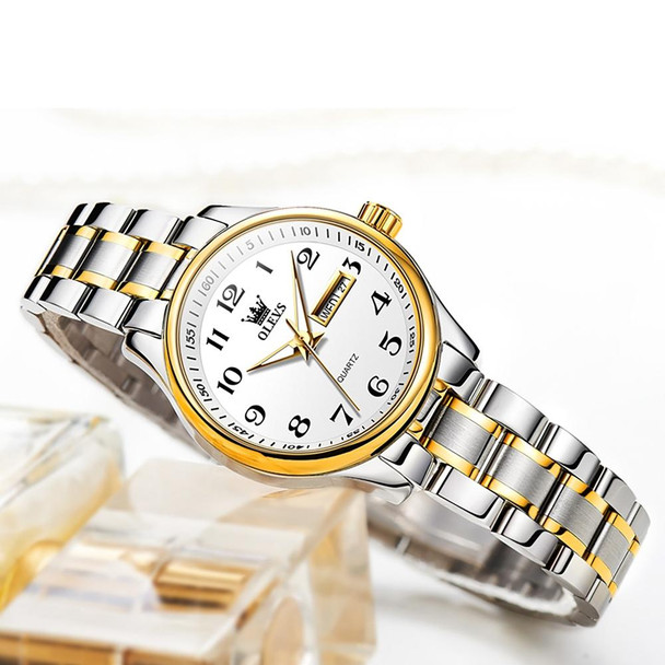 OLEVS 5567 Women Steel Strap Waterproof Quartz Watch(White + Gold)