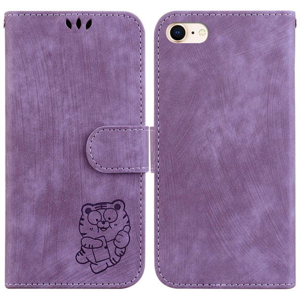 For iPhone 7 / 8 / SE 2022 / 2020 Little Tiger Embossed Leatherette Phone Case(Purple)