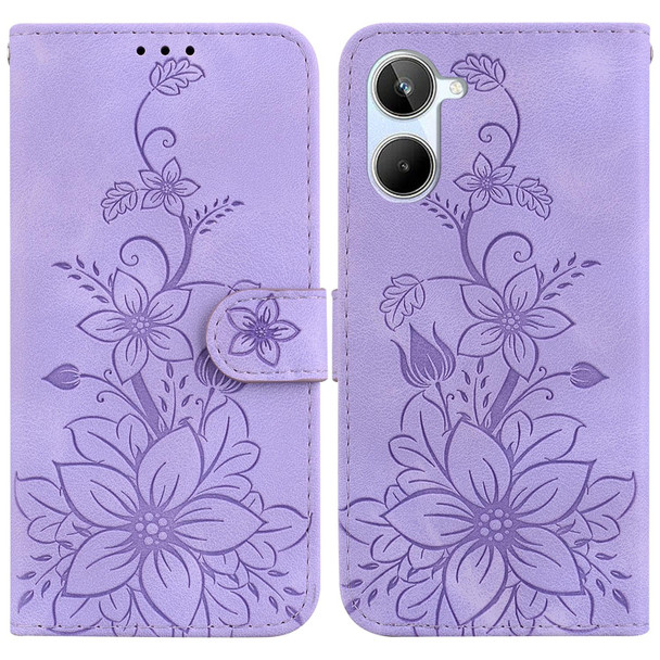 For Realme 10 4G Lily Embossed Leatherette Phone Case(Purple)
