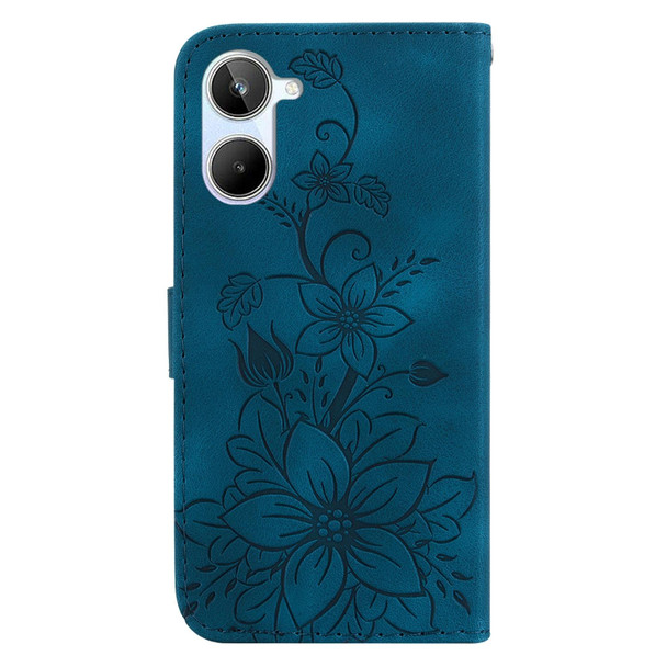 For Realme 10 4G Lily Embossed Leatherette Phone Case(Dark Blue)