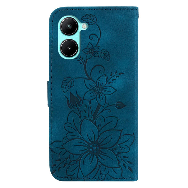 For Realme C33 Lily Embossed Leatherette Phone Case(Dark Blue)