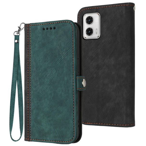 For Motorola Moto G 5G 2023 Side Buckle Double Fold Hand Strap Leatherette Phone Case(Dark Green)