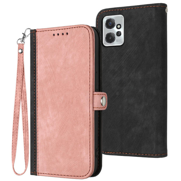 For Motorola Moto G Power 2023 Side Buckle Double Fold Hand Strap Leatherette Phone Case(Pink)