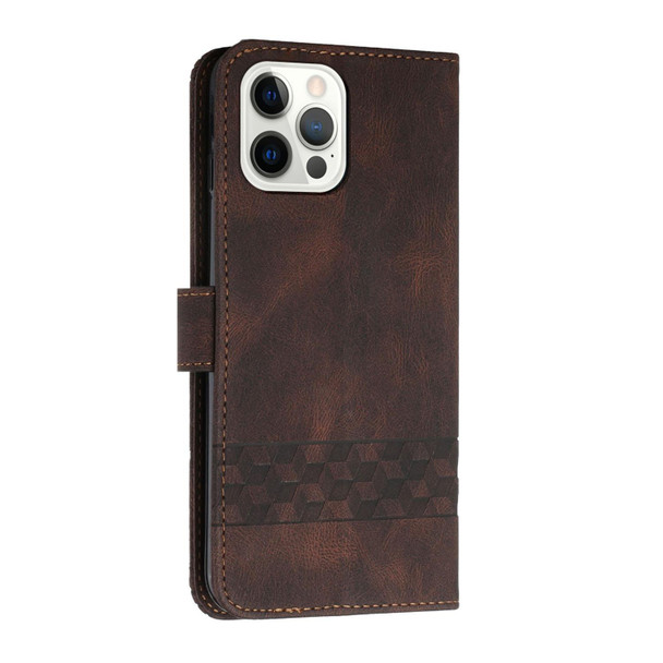 Cubic Skin Feel Flip Leatherette Phone Case - iPhone 12 / 12 Pro(Brown)