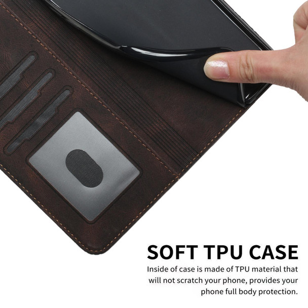 Cubic Skin Feel Flip Leatherette Phone Case - iPhone 12 / 12 Pro(Brown)