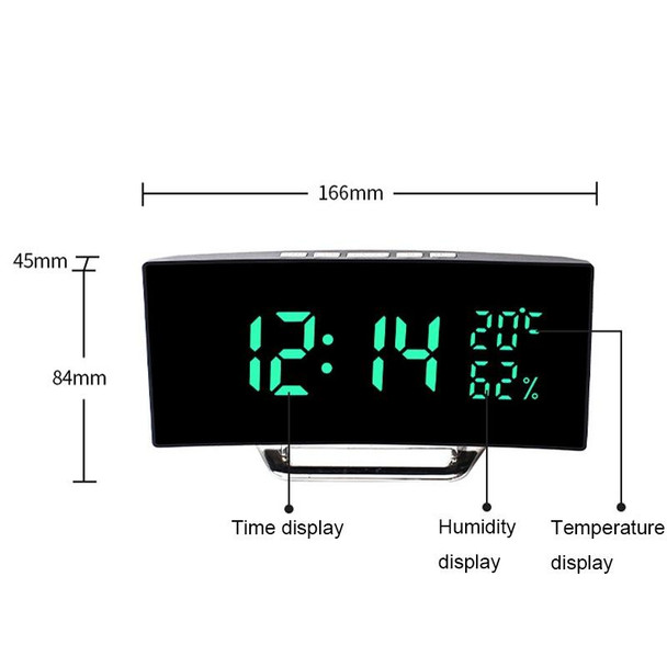 7816 Curved Screen LED Temperature / Humidity Display Multifunctional Clock(Green)