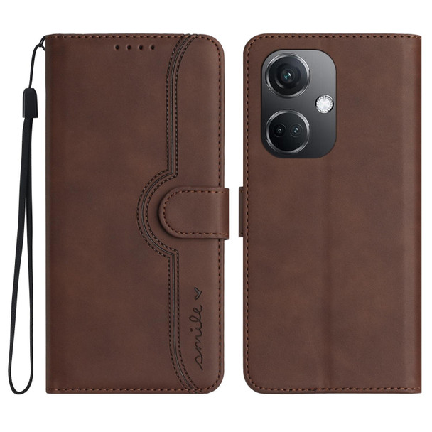 For OPPO K11 Heart Pattern Skin Feel Leatherette Phone Case(Brown)
