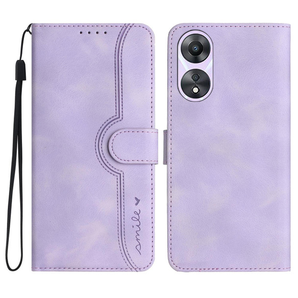 For OPPO A58 Heart Pattern Skin Feel Leatherette Phone Case(Purple)