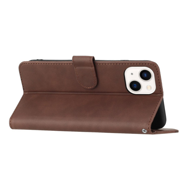 For iPhone 15 Heart Pattern Skin Feel Leatherette Phone Case(Brown)