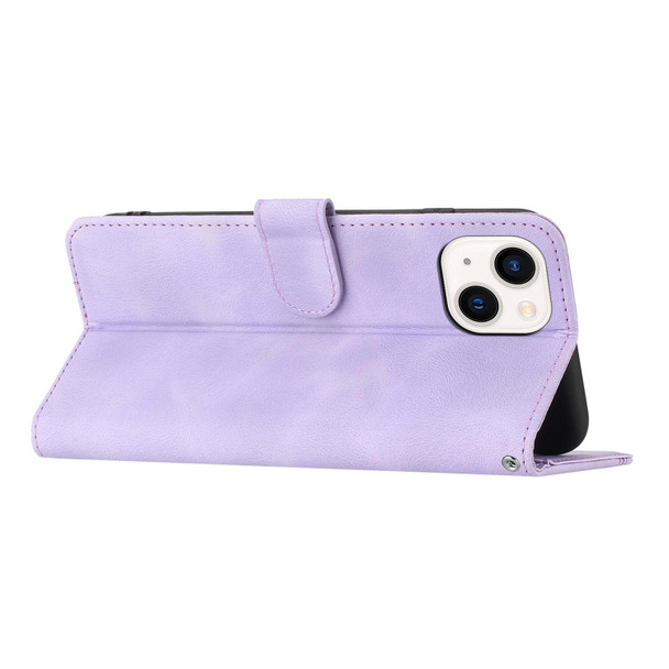 For iPhone 15 Heart Pattern Skin Feel Leatherette Phone Case(Purple)