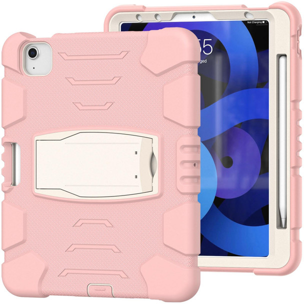 3-Layer PC + Silicone Shockproof Tablet Case with Holder - iPad Air 2022 / 2020 10.9(Cherry Blossoms Pink)