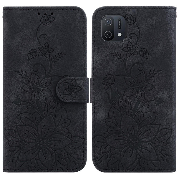 For OPPO A16K Lily Embossed Leatherette Phone Case(Black)