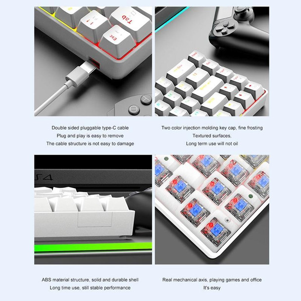 T8 68 Keys Mechanical Gaming Keyboard RGB Backlit Wired Keyboard, Cable Length:1.6m(White RGB Red Shaft)