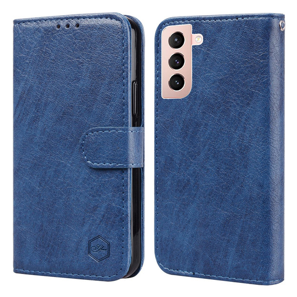 For Samsung Galaxy S21+ Skin Feeling Oil Leatherette Texture PU + TPU Phone Case(Dark Blue)