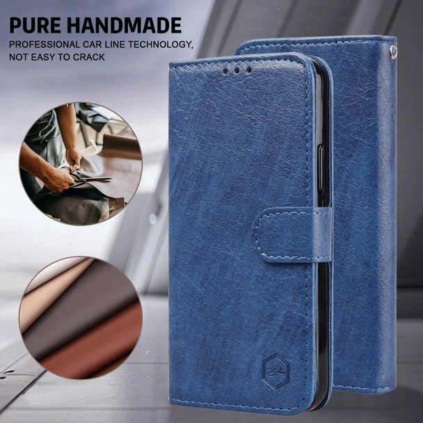 For Samsung Galaxy S21+ Skin Feeling Oil Leatherette Texture PU + TPU Phone Case(Dark Blue)