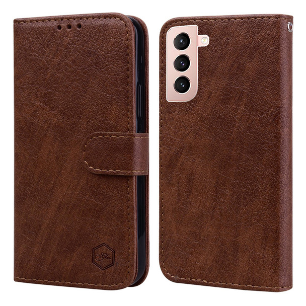 For Samsung Galaxy S21+ Skin Feeling Oil Leatherette Texture PU + TPU Phone Case(Brown)