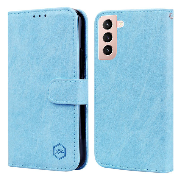 For Samsung Galaxy S21+ Skin Feeling Oil Leatherette Texture PU + TPU Phone Case(Light Blue)