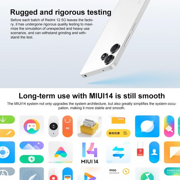 Xiaomi Redmi 12 5G, 8GB+128GB,  6.79 inch MIUI 14 Qualcomm Snapdragon 4 Gen2 Octa Core up to 2.2GHz, Network: 5G, Not Support Google Play(White)
