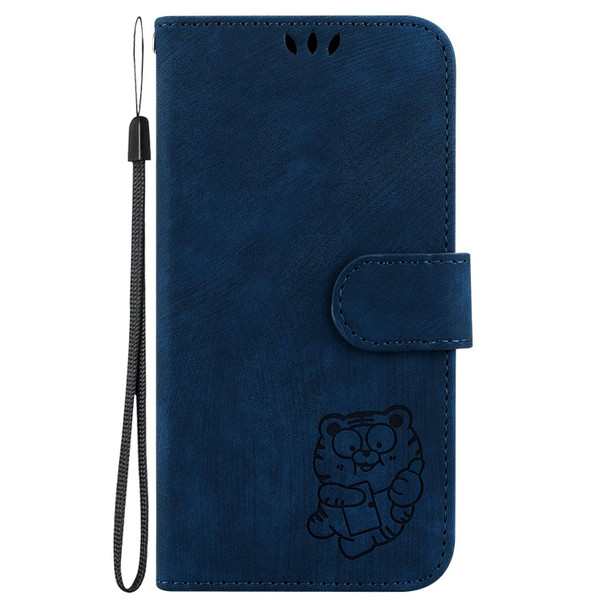 For Samsung Galaxy A72 4G / 5G Little Tiger Embossed Leatherette Phone Case(Dark Blue)