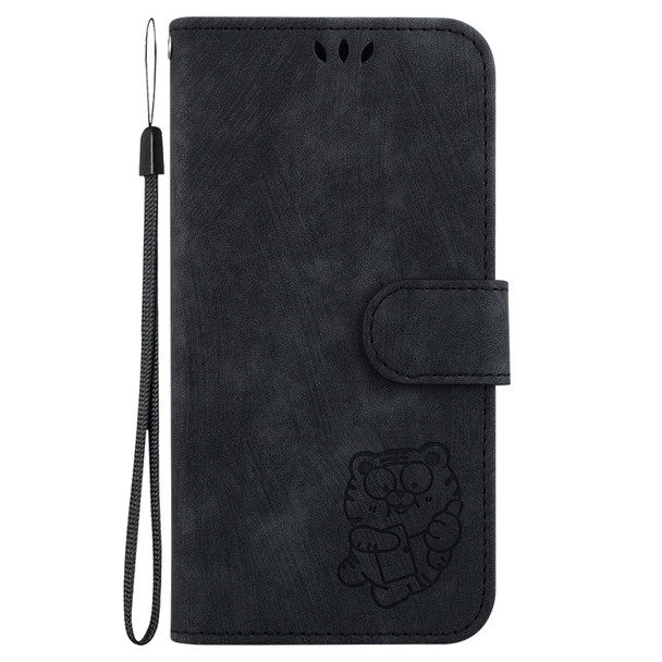 For Samsung Galaxy A21s Little Tiger Embossed Leatherette Phone Case(Black)