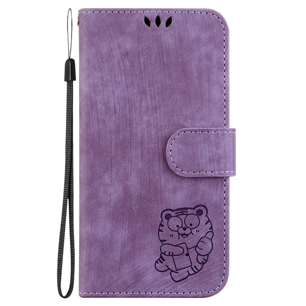 For Samsung Galaxy A51 Little Tiger Embossed Leatherette Phone Case(Purple)