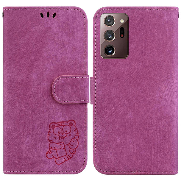 For Samsung Galaxy Note20 Ultra Little Tiger Embossed Leatherette Phone Case(Rose Red)