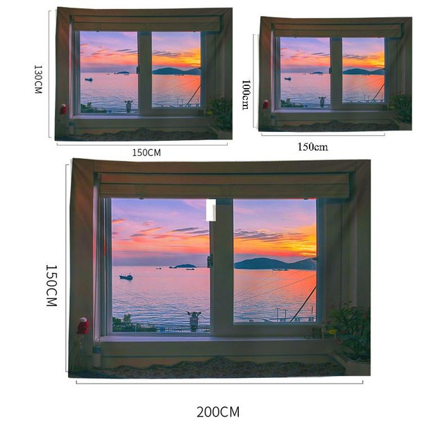 Sea View Window Background Cloth Fresh Bedroom Homestay Decoration Wall Cloth Tapestry, Size: 150x100cm(Window-1)