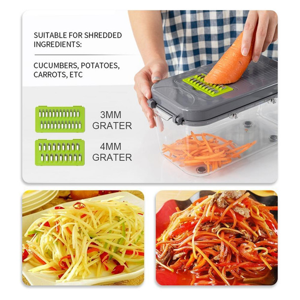 22 in 1 Multifunctional Food Chopper Grater Onion Dicer Veggie Cutter with 13 Stainless Steel Blades(Grey)