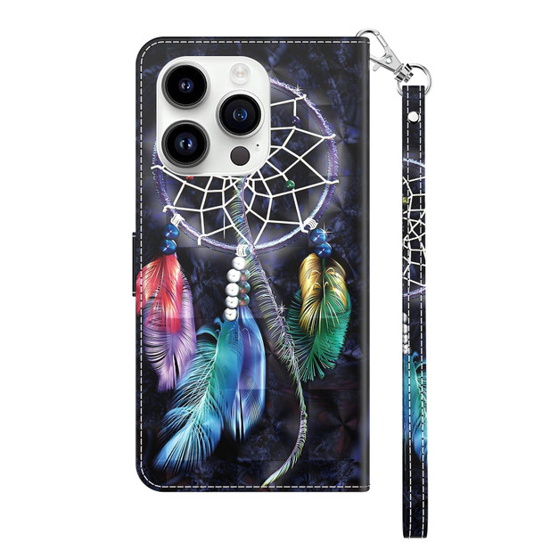 For iPhone 15 Pro 3D Painted Leatherette Phone Case(Colorful Dreamcatcher)