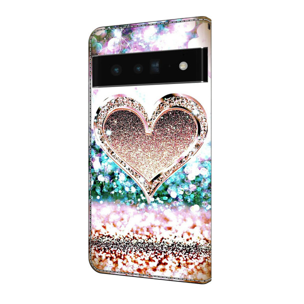 For Google Pixel 6 Pro Crystal 3D Shockproof Protective Leatherette Phone Case(Pink Diamond Heart)