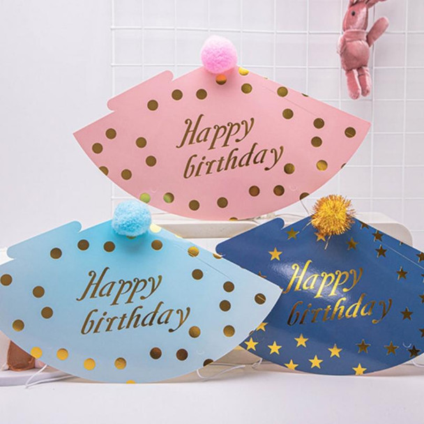 10 PCS Hairy Ball Birthday Paper Hat Crown Birthday Cake Hat Party Decoration(Blue Ball Big Happy)