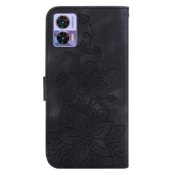 For Motorola Edge 30 Neo / Edge 30 Lite Lily Embossed Leatherette Phone Case(Black)