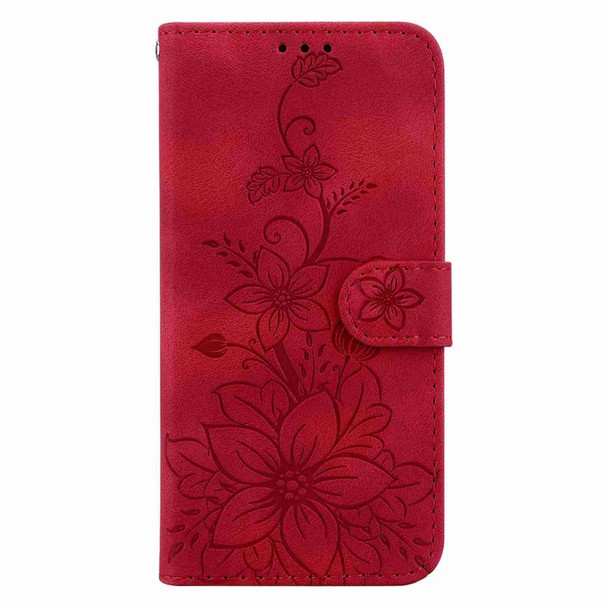 For Motorola Edge 20 Pro Lily Embossed Leatherette Phone Case(Red)