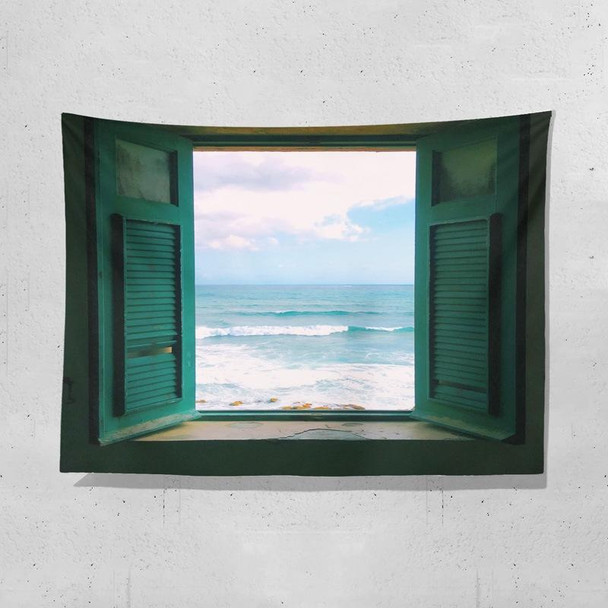 Sea View Window Background Cloth Fresh Bedroom Homestay Decoration Wall Cloth Tapestry, Size: 150x130cm(Window-7)