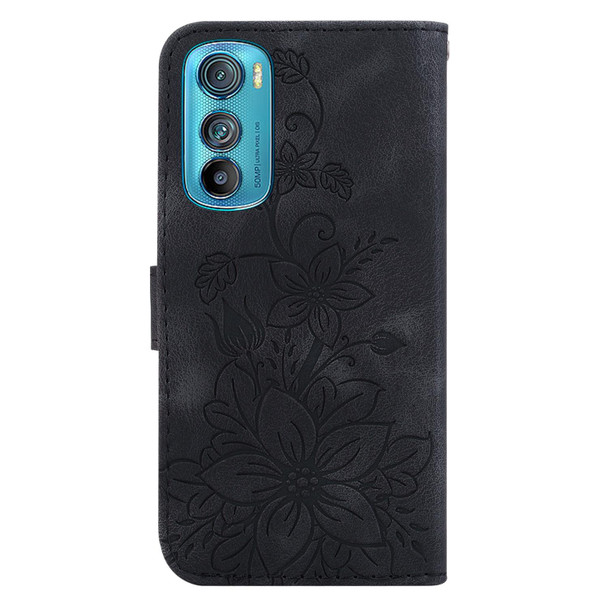 For Motorola Edge 30 Lily Embossed Leatherette Phone Case(Black)