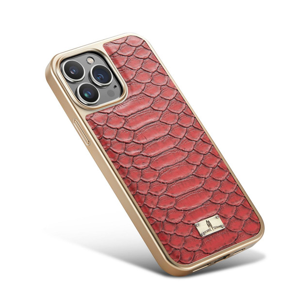 For iPhone 15 Pro Max Fierre Shann Python Texture Electroplating PU Phone Case(Red)