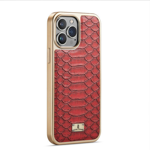 For iPhone 14 Pro Fierre Shann Python Texture Electroplating PU Phone Case(Red)