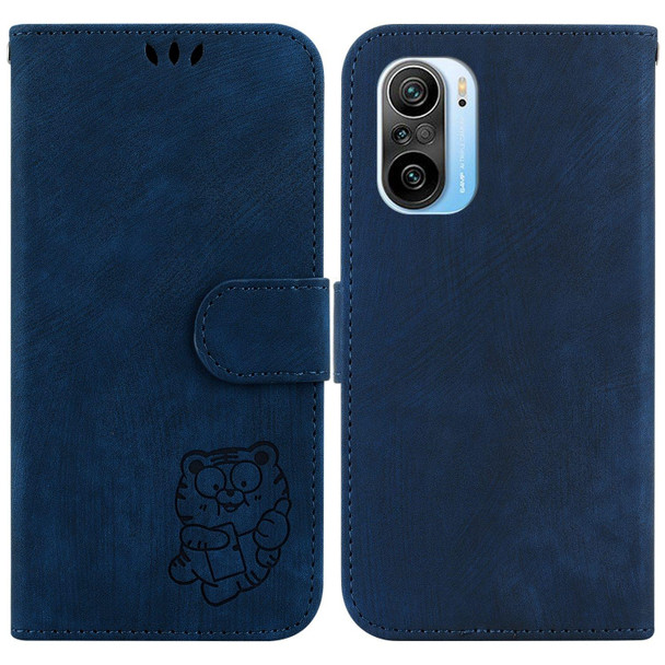 For Redmi K40 / K40 Pro Little Tiger Embossed Leatherette Phone Case(Dark Blue)