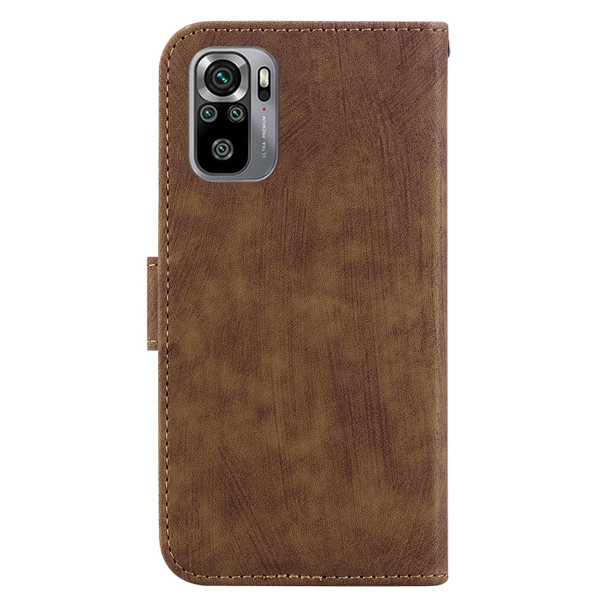 For Redmi Note 10 4G / Note 10S Little Tiger Embossed Leatherette Phone Case(Brown)