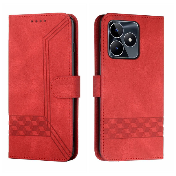 For Realme C53 Cubic Skin Feel Flip Leatherette Phone Case(Red)