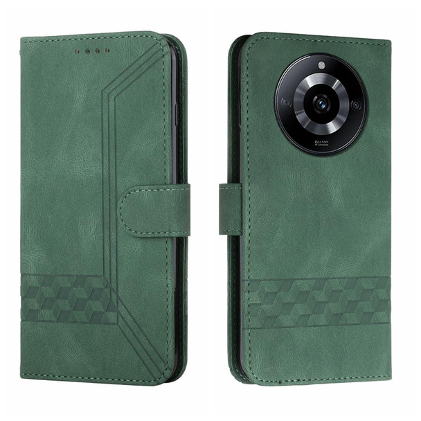 For Realme 11 Cubic Skin Feel Flip Leatherette Phone Case(Green)